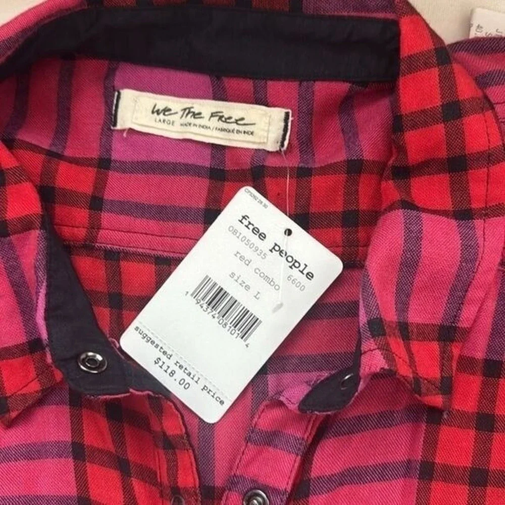 Free‎ People Shirt Red and Pink Plaid